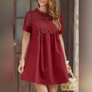Burgundy Lace Babydoll Mini Dress | Boho Cottagecore | Size L
